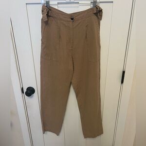M&S Per Una Tencel Linen Blend Camel Tan Pleat Front Pant Size US 6